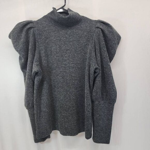 Express Size M Women’s Puff Sleeve Mock Neck Pullover Sweater Dark Gray N13 NWT - Picture 1 of 6